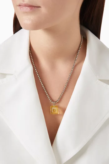 Rhinestone Resin Pendant Necklace in Brass
