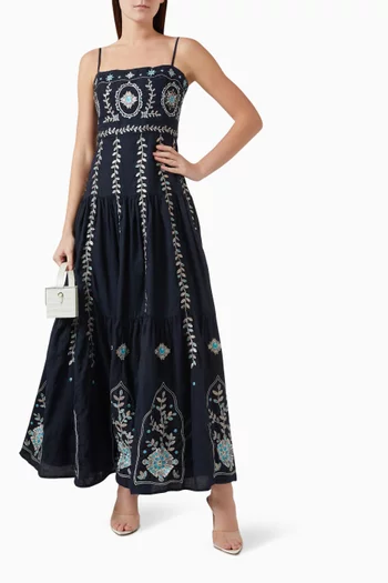 Lima Relicario Embroidered Maxi Dress in Linen