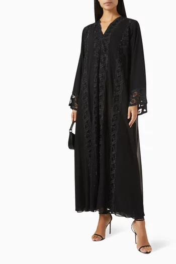 Lace Embroidered Abaya in Double Chiffon