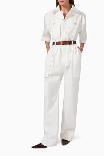 Belted Jumpsuit in Cotton Gabardine