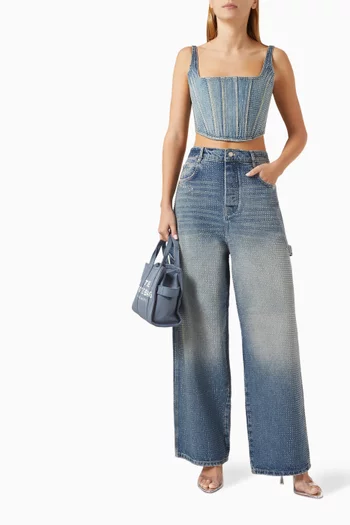 Oversized Crystal-embellished Jeans in Denim