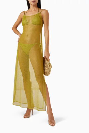 فستان بيرل طويل للارتداء فوق ملابس السباحة قماش شبكي