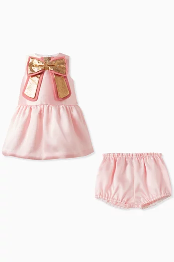 Guilded Bow Dress & Bloomers in Satin