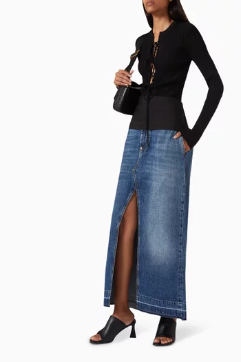 Front-slit Maxi Skirt in Denim