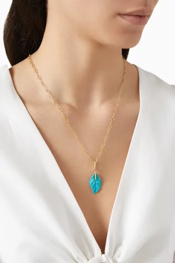 Carved Turquoise Leaf & Diamond Charm in 18kt Gold