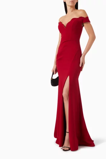 Heart-shaped Off-shoulder Gown in Crepe