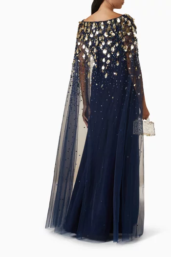 Bittersweet Beaded Cape Gown in Crepe