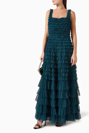 Ruffled Tiered Gown in Mesh