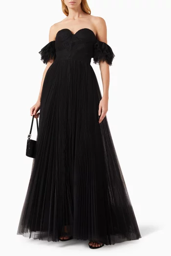 Off-shoulder Gown in Pleated Tulle