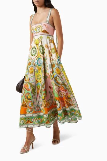 فستان صيفي بينبول مزين بنقشة كتان
