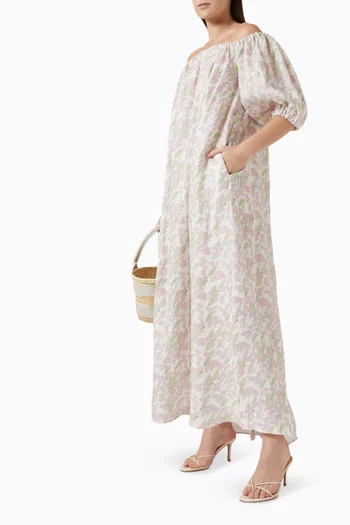 فستان زازا طويل بنقشة زهور كتان