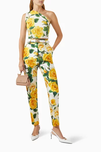 Rose-print Pants in Silk-blend