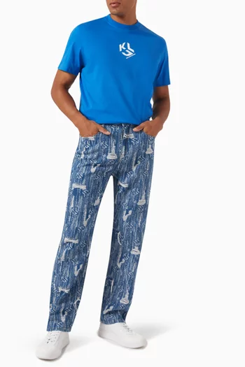 Monogram Distressed High-rise Jeans in Cotton Denim