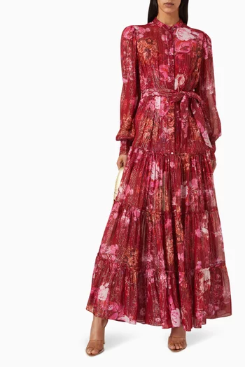 فستان كيا طويل مزين بنقشة فيسكوز جورجيت