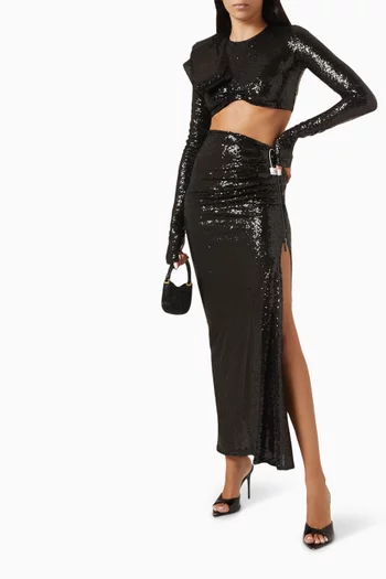 Luna Draped Sequin Maxi Skirt in Mesh
