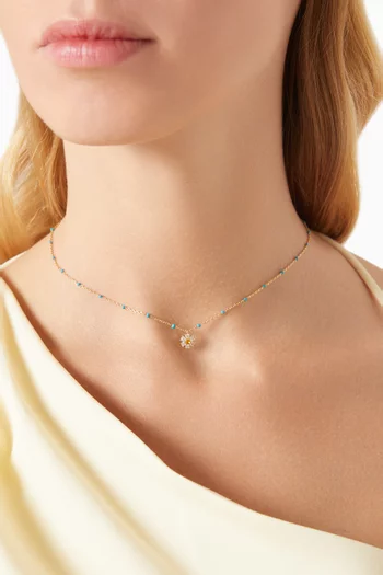 Enamel & CZ Chain Necklace in Gold-plated Brass