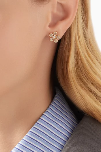 Pavé CZ Flower Stud Earrings in Gold-plated Brass