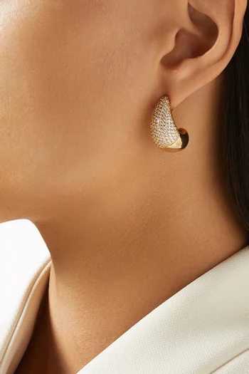 Half CZ Pavé Teardrop Earrings in Gold-plated Brass
