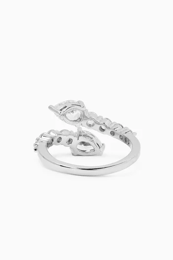 Double-pear CZ Open Ring in Rhodium-plated Brass