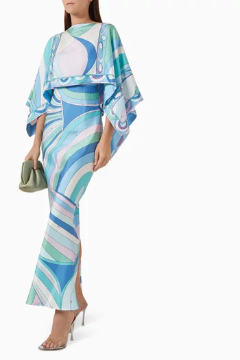 Iride & Pesci-print Maxi Dress in Silk-twill