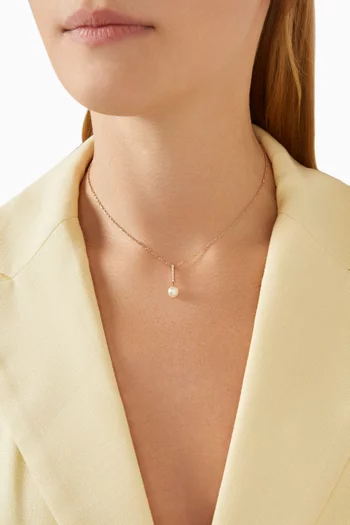Pearl & Diamond Drop Necklace in 18kt Rose Gold
