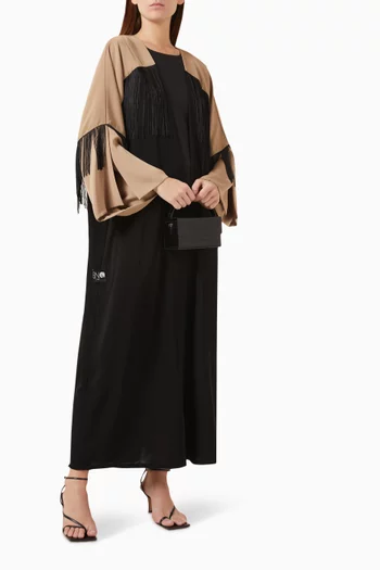 Two-tone Fringed Abaya in Nada