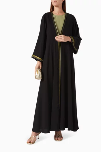 Contrast-trim Abaya Set in Crepe