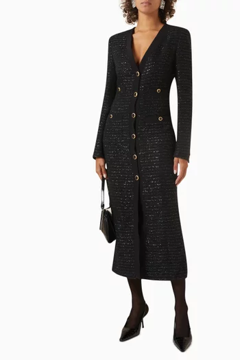 Sequin-embellished Midi Dress in Tweed