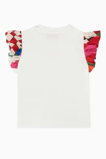 Printed Ruffle T-shirt In Cotton