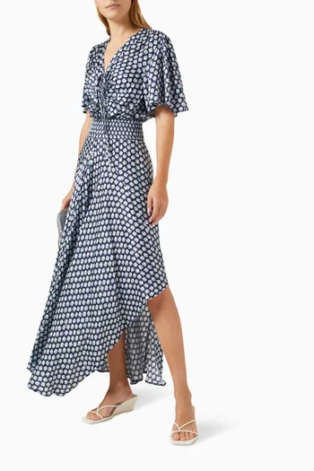 Clover-print Maxi Dress in Satin