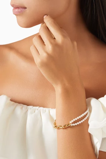 Pearl & Chain-link Bracelet in 14kt Gold-plated Brass