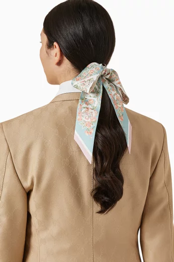 Floral-print Neck Bow in Silk