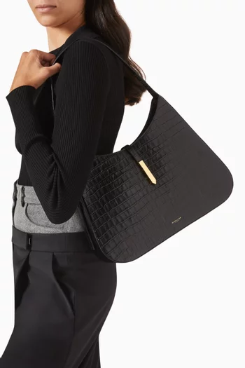 Large Tokyo Shoulder Bag in Croc-embossed Leather
