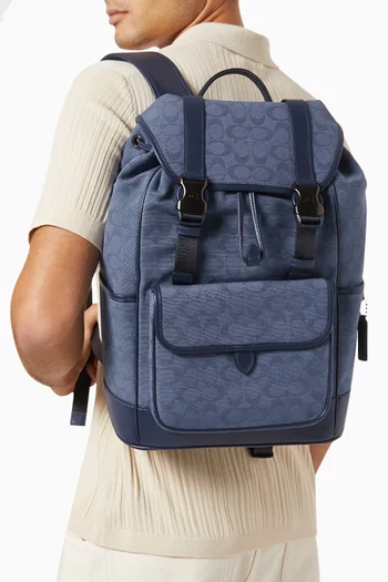 League Flap Backpack in Signature Cotton Jacquard