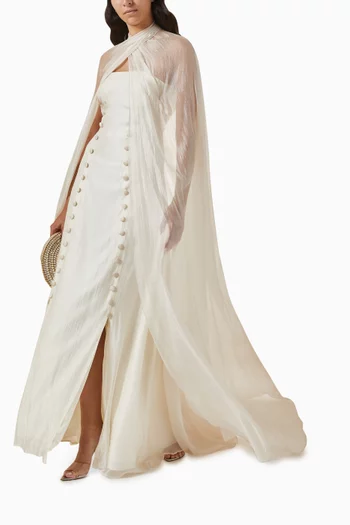 Cape-sleeve Gown
