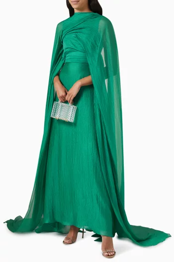 Ruched Cape-sleeve Gown
