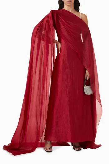 Crystal One-shoulder Cape Gown