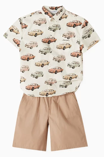 All-over Car Print Shirt in Poplin