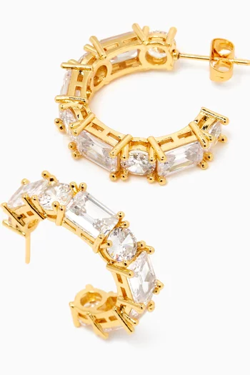Eternity Baguette Hoop Earrings in 18kt Gold-plated Brass