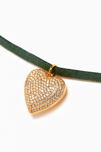 Queen of Hearts Necklace in 18kt Gold-plated Brass & Velvet
