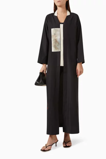 Graphic-patch Abaya in Cotton