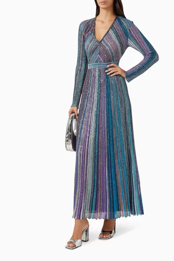 Lamé Pleated Maxi Dress in Knit