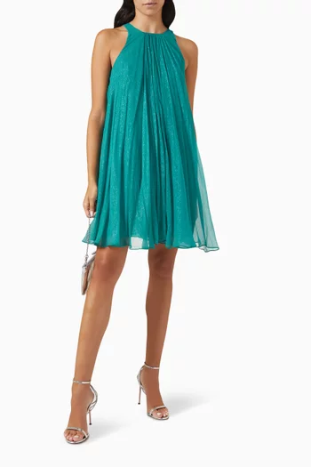 Pleated Mini Dress in Silk & Lurex