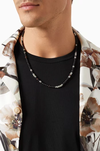 Denver Onyx Bead Necklace in Silver-plated Brass
