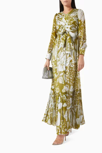 فستان بتصميم ملفوف مزين بنقشة زهور شيفون