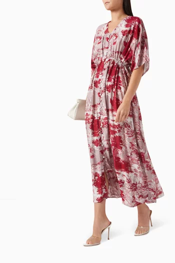 Toile-print Kaftan Dress in Cotton-silk Muslin