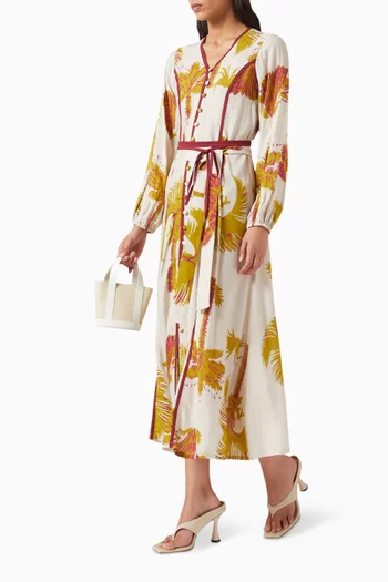 Floral-print Shirt Dress in Cotton-silk