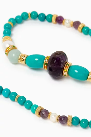 Tiki Gemstone and Pearl Necklace in 18kt Gold-plated Metal