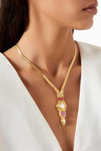 Filigree Mother of Pearl Necklace in 14kt Gold-plated Metal