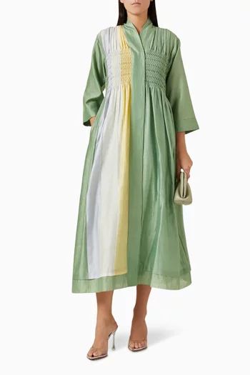 Coloublock Pintuck Dress in Silk-chanderi
